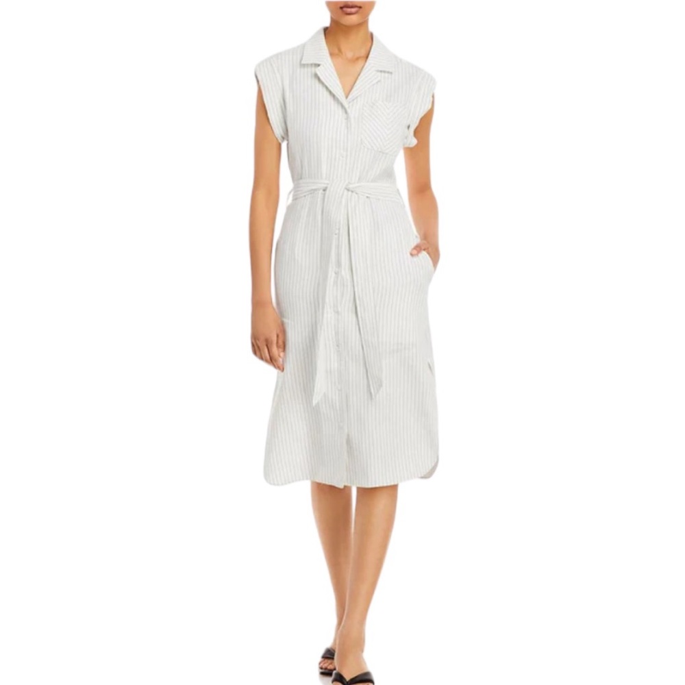 Rag & Bone Linen Blend Midi Shirt Dress Pinstripe